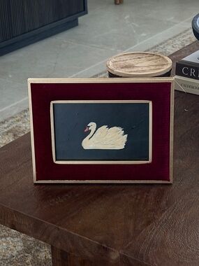 Swan Painting/ artwork in Burgundy Velvet Frame and Gold  - accent - Unbranded